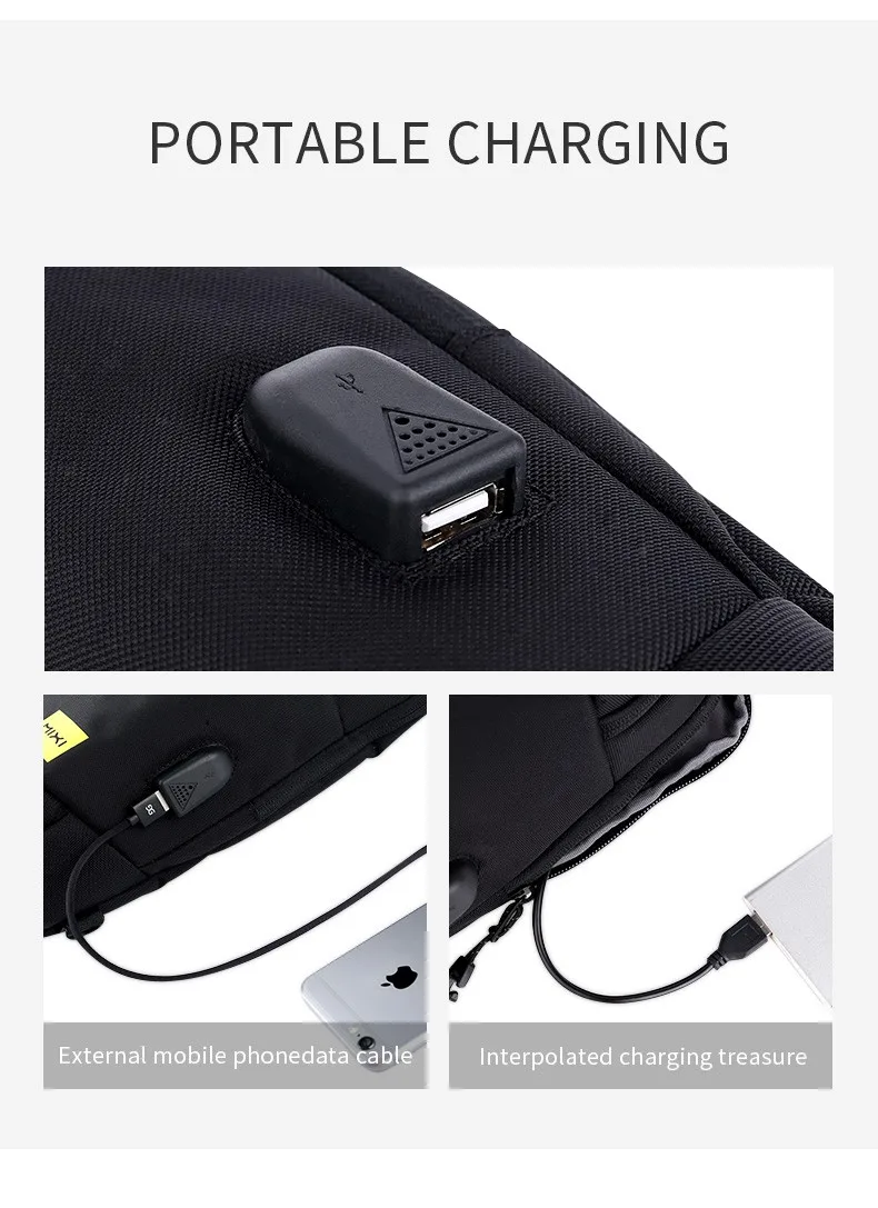 MIXI Wholesale Waterproof Men Anti-theft Messenger Shoulder Chest Crossbody Bag Side Sling Bag with USB
