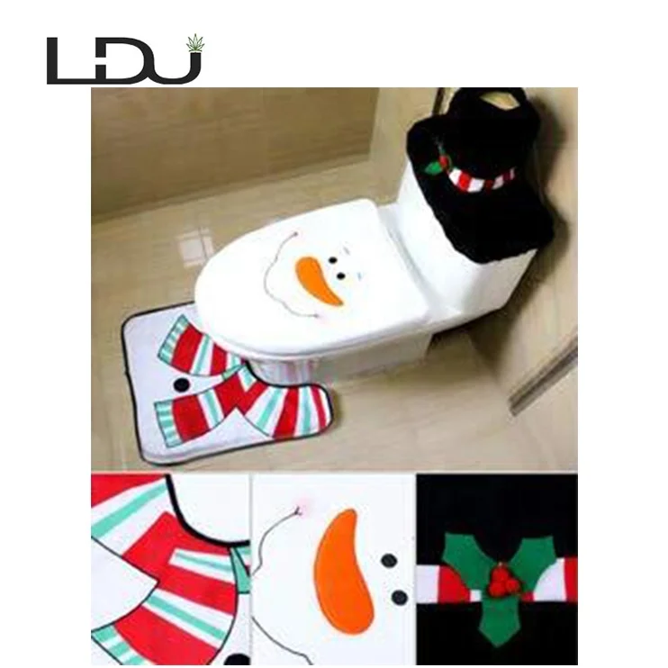 Hot Selling 3Pcs/Set Snowman Toilet Seat Cover Bathroom Christmas Decorations