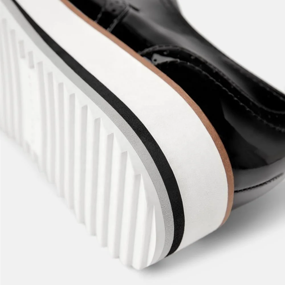 
MANRINO-0245 Black Oxford Style Patent Leather Upper Thick Sports Outsole Tassels Decor Womens Slip In Casual Sneakers 2019 