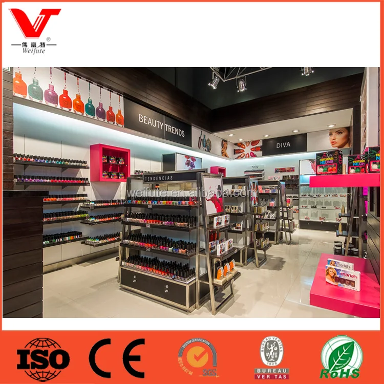 Cosmetics store display fixture and metal display wall rack for nail polish products