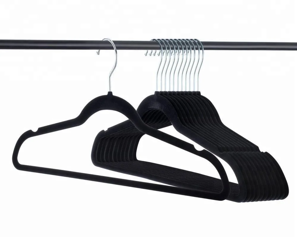 
Slim Black Plastic Flocked Non-Slip Velvet Coat Hanger Wholesale 