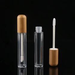 Hot Sell Bamboo Wooden Printing Lid Lipgloss Lipstick Lip Gloss Tube Empty Cosmetic Packaging Plastic Lipstick Tube