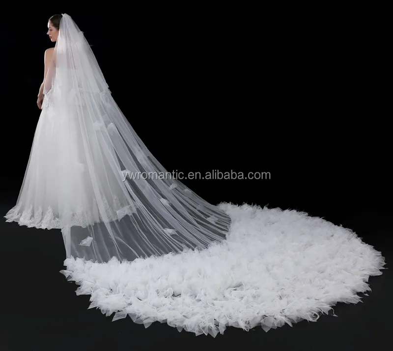 
Custom Made Long Ivory Wedding Veil With Petals On For Wholesale 