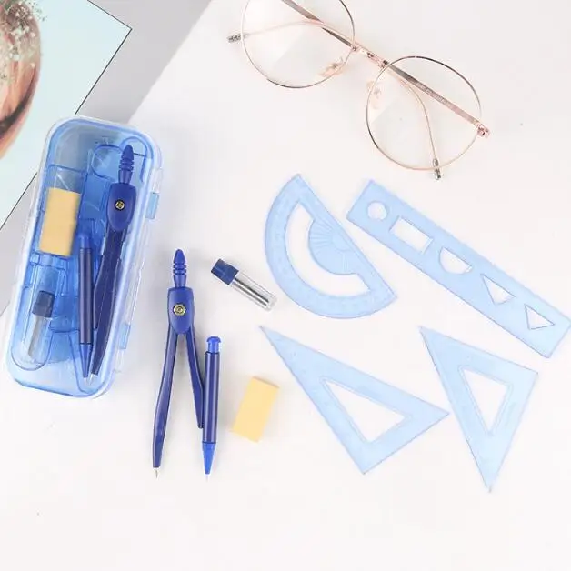 Набор для хранения математических геометрических фигур 7 шт. в комплект входят линейки транспортир компас карандашный сменный