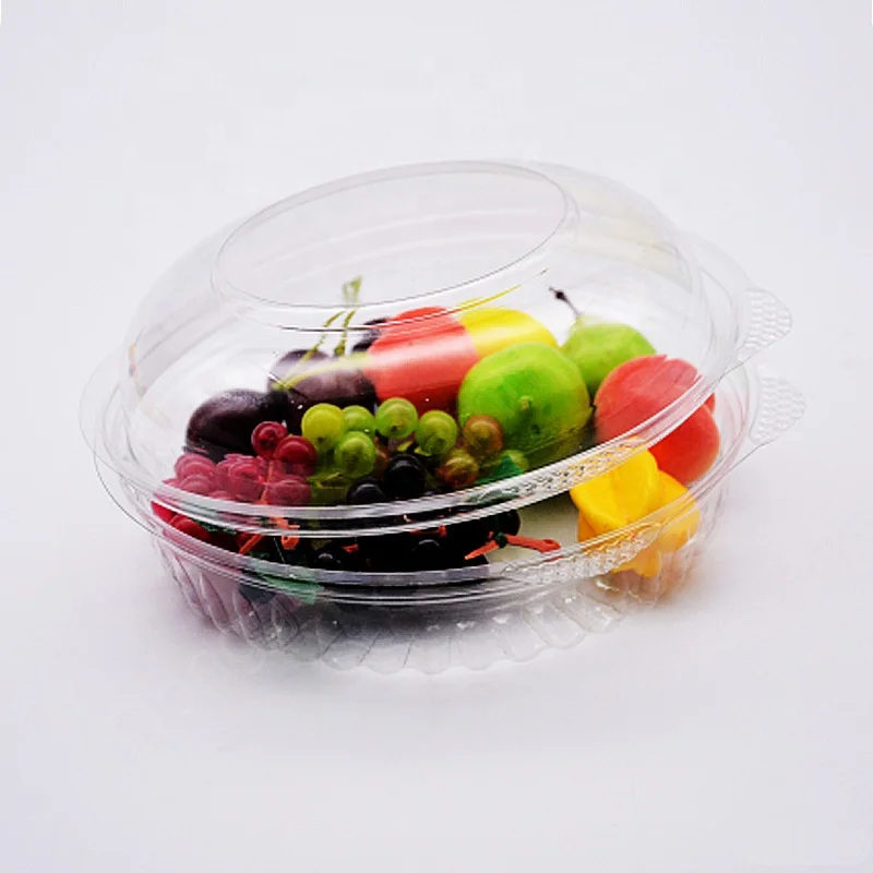 Round Clear Plastic Hinged Lid Fruit Salad Container