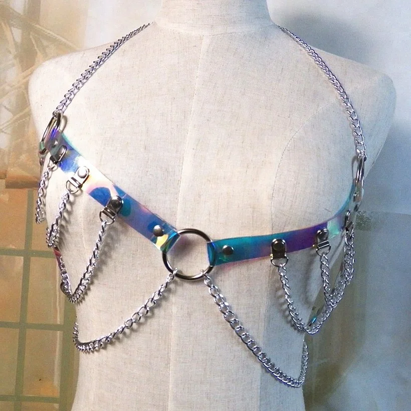 Faux Leather body chain women chain bra Bondage Goth Beach harness
