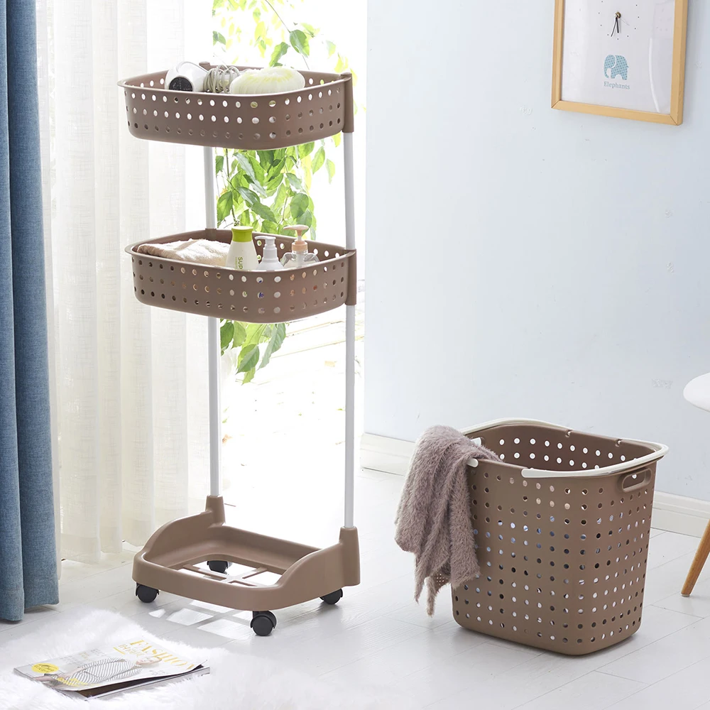 
Collapsible white plastic double clothes laundry hamper with wheels 