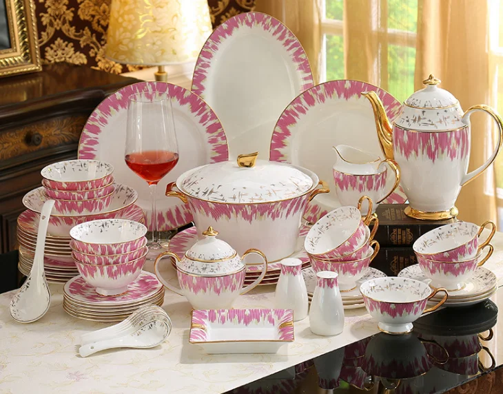 Elegant ceramic tableware dishes and plates set hotel 43pcs dinnerware for 6 persons