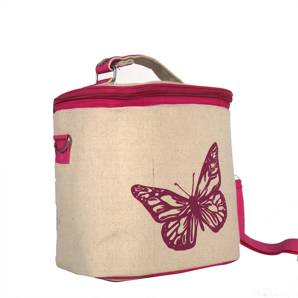 best selling butterfly printed cotton linen sports shoulder promotional  cooler bag