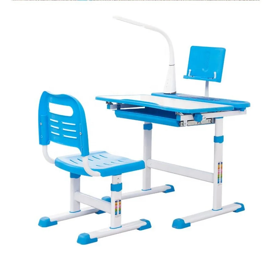 Детский стол и стул выдвижной вместительный ящик для хранения синий