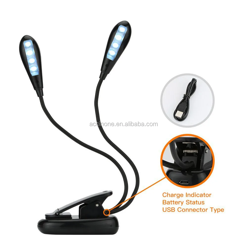 Rechargeable Book Light, Extra-Bright 8 LED Reading Light, Clip On Music Stand Light with Universal Micro USB port
