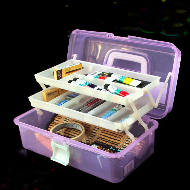 Three layer folding tool box household craft supplies box