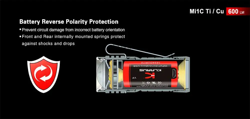 Klarus Mi1C Ti / Mi1C Cu mini Flashlight update of MI7 600 Lumens Included a Micro-USB charging 16340 battery