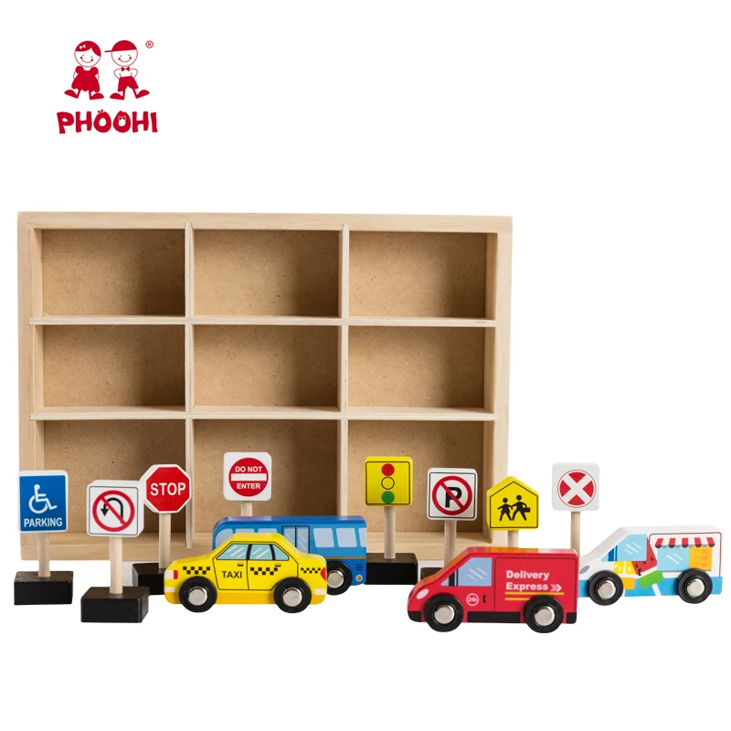 New Arrival Wholesale Children Educational Traffic Sign Small Wooden Car Toy For Kids