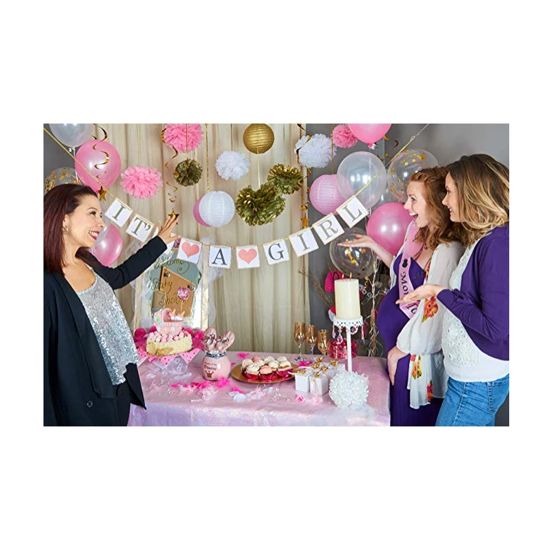
Senior Girl Baby Shower Decoration Set Baby Party Gift Game Balloon Paper Lantern Paper Flower Ball Girl Banner Belt 