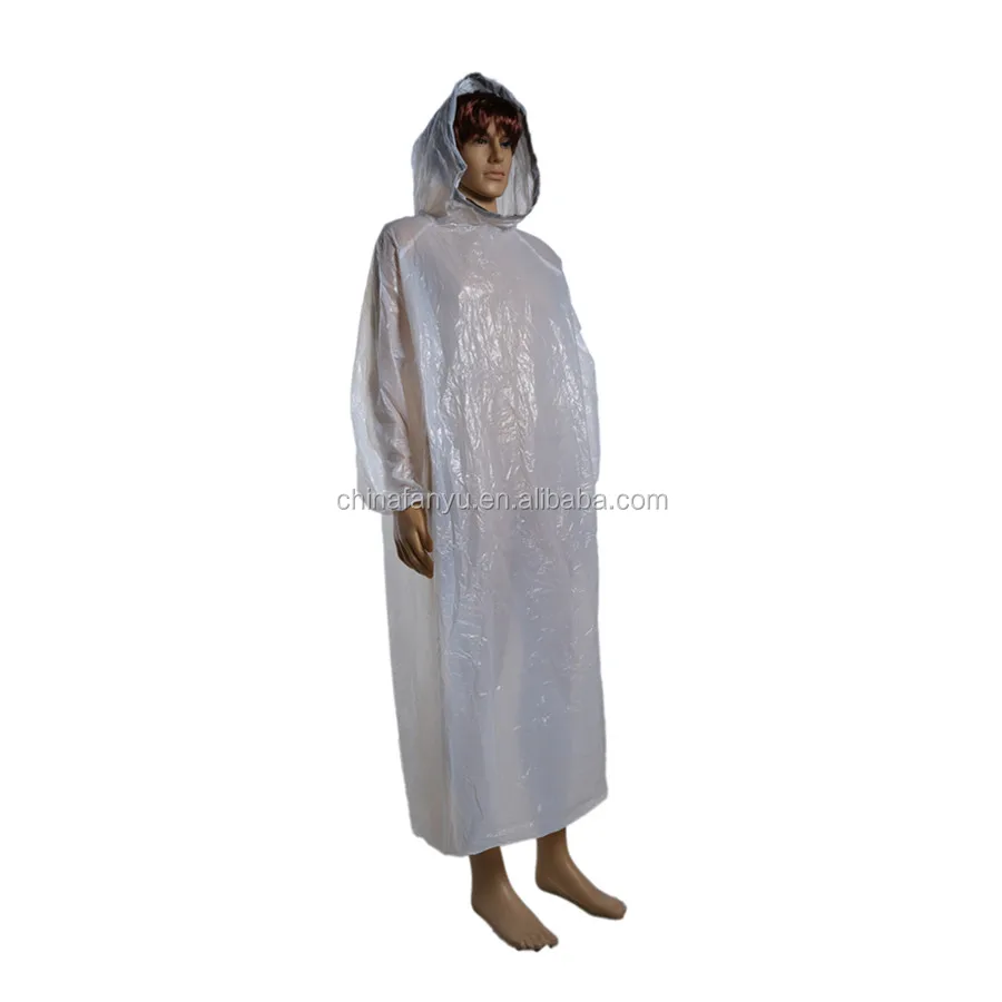 disposable PE plastic wholesale raincoat poncho with hood and long sleeves