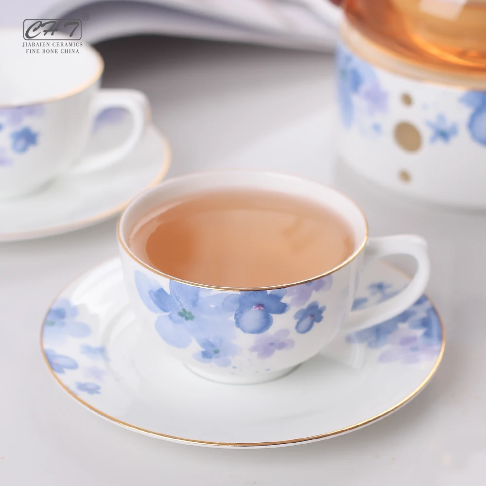 elegant decal antique bone china white ceramic gold porcelain pakistan tea tasting set tea coffee cup set with glass teapot set