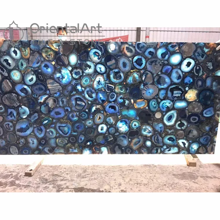 Blue Agate Backlit Semi Precious Stone Slab Bar Decoration Semi-precious Blue Agate Backlit blue agate slab