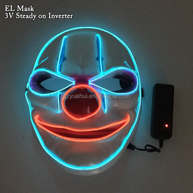 High Grade Clown Face EL Wire Glittery Cartoon Music Sensitive Mask Neon Led Strip Luminous Camouflage Mask Powered by Battery