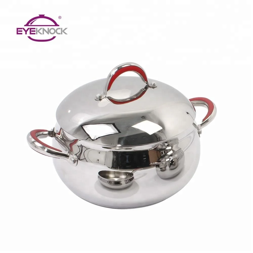 Unique belly shape stainless steel cookware with silicone handle