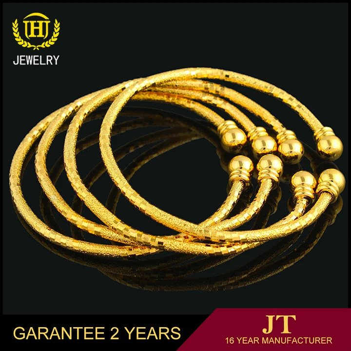 JH High Quality Dubai Open Bangle For Women Girls 18k Gold Plated Charm Jewelry Bangle