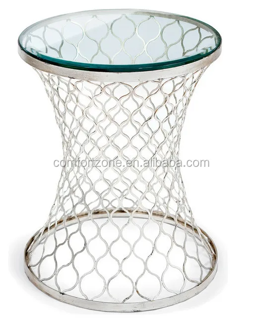 CN8014 Modern golden mesh base design clear glass top coffee table and side table.