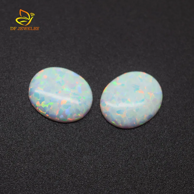 Flat Back Oval Cabochon White Synthetic Opal Stone