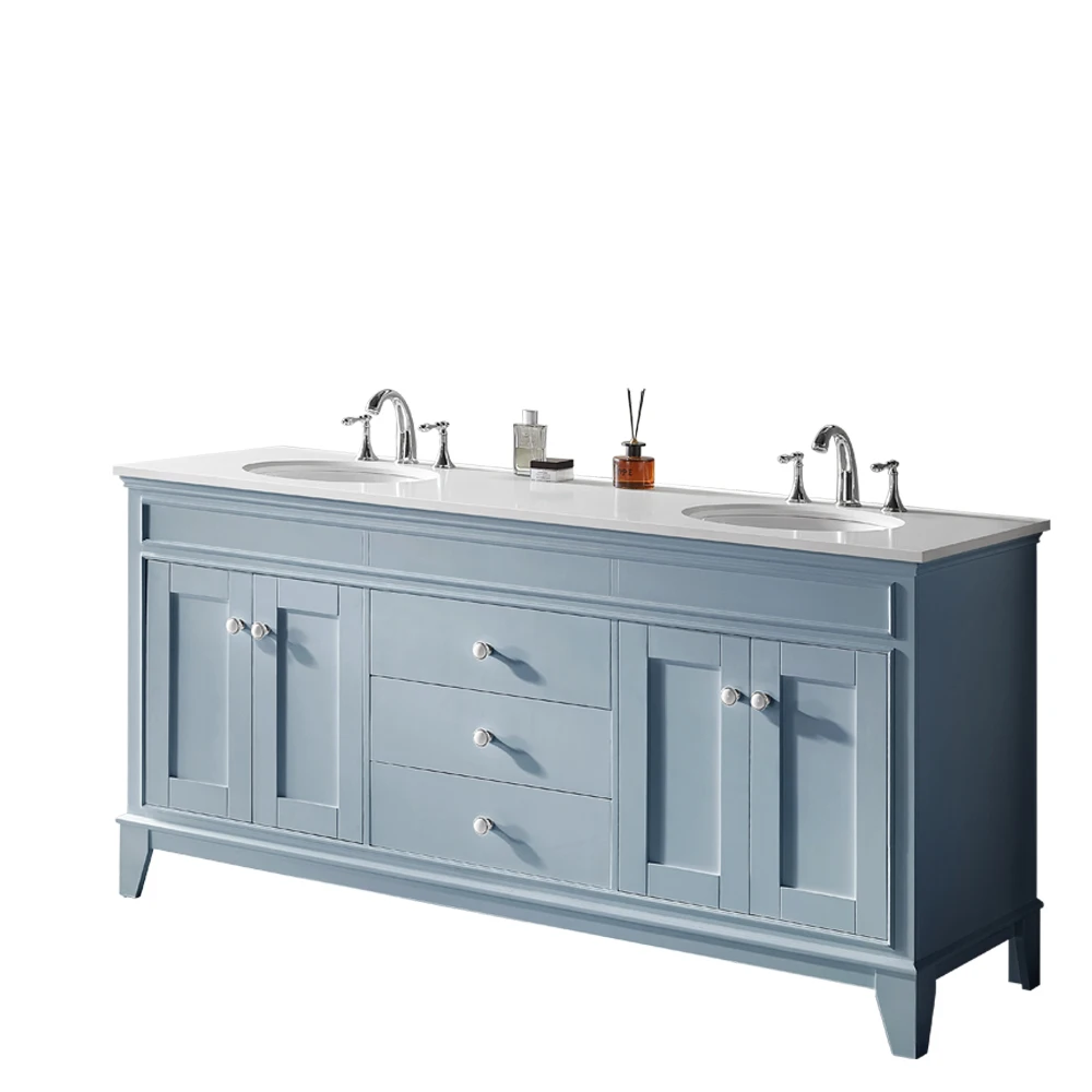 
American classic style quartz stone countertop bathroom vanity wooden cabinet 