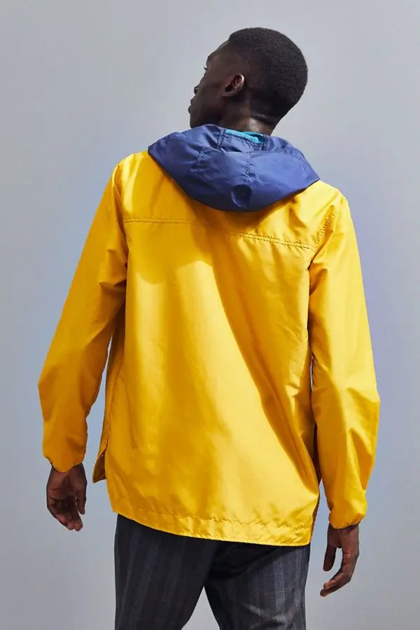 MGOO Colorblocked printing wind proof hoodie Custom design button up anorak jacket for men