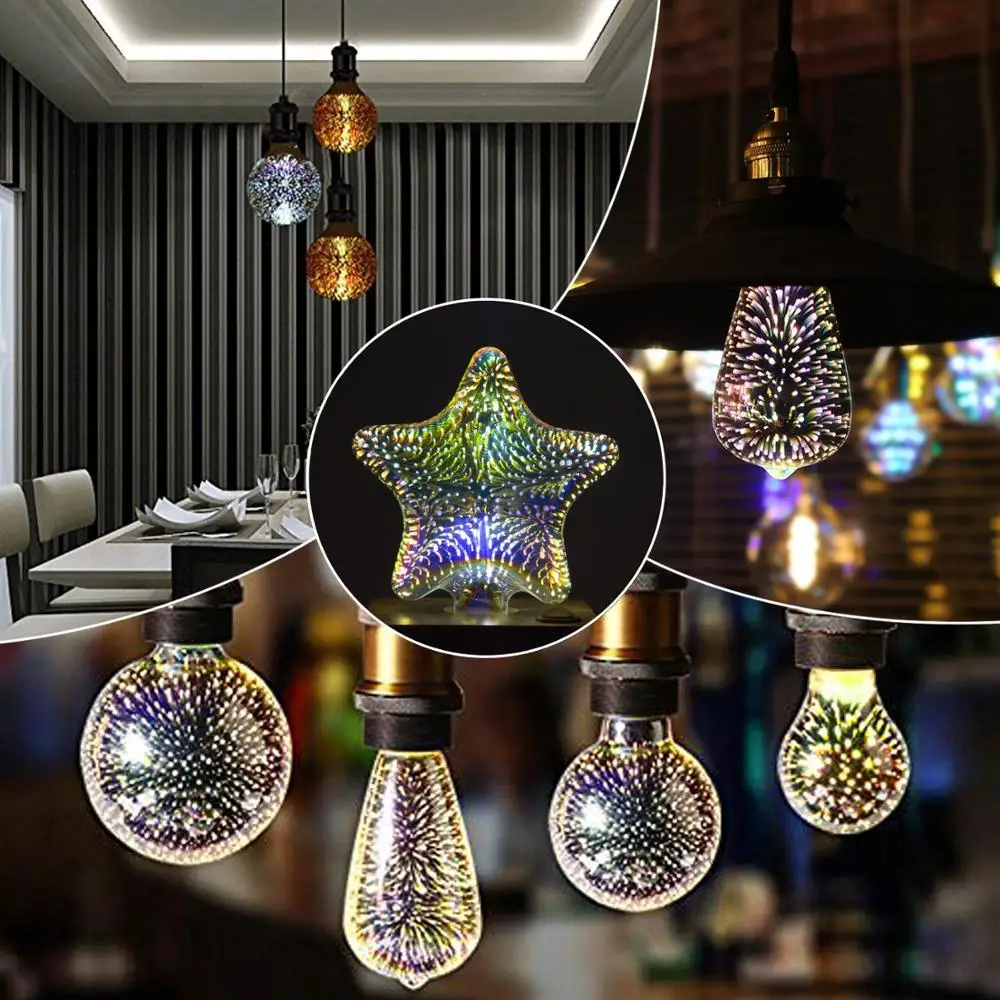 3D Firework Edison ST64 led filament bulb,colorful,Decorative,starry sky,forChristmas holiday party wedding