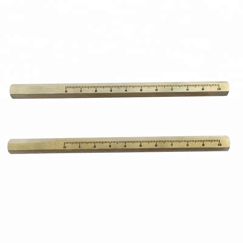High Quality Brushed Finished Brass Hexagonal Customized Gel Ink Pens With Dividing Rule Engraved