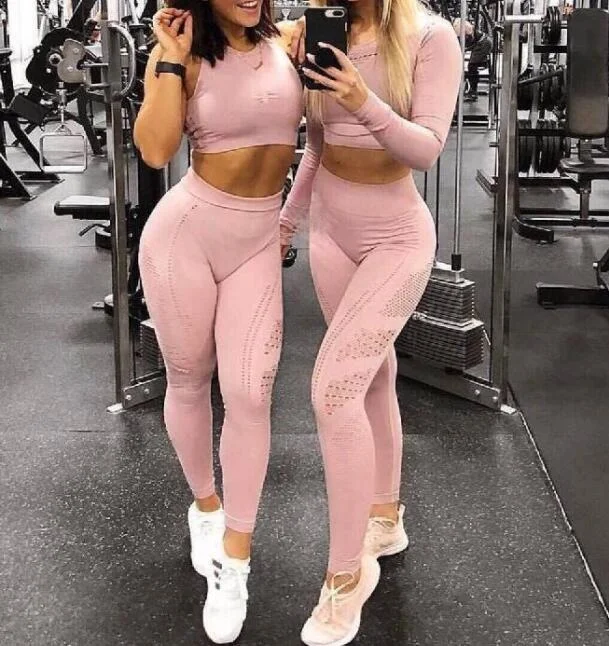 В виде пасти акулы ярких цветов для занятий йогой Бесшовные Йога Спортивный комплект для тренажерного зала, Леггинсы тренировки Ropa ejercicio комплект ювелирных изделий для женщин