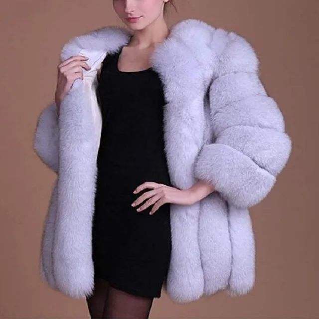 Women Faux Fur Red Parka Coat Jacket Fur Outfit Fluffy Hairy Fur Artificial Clothing Red Purple Winter