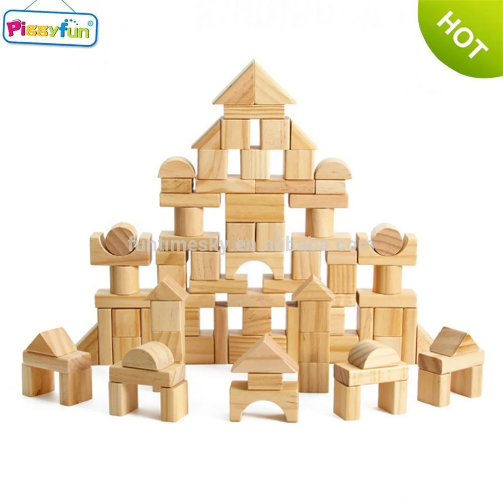 64piece educational children wooden building block wood toys set for kids