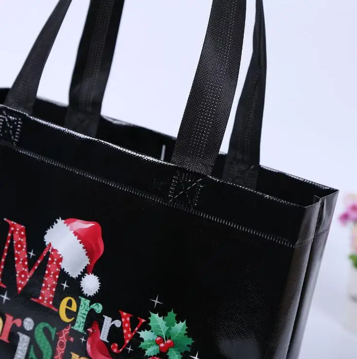 Многоразовая Персонализированная ламинированная полноцветная печать черная Нетканая сумка для продуктов