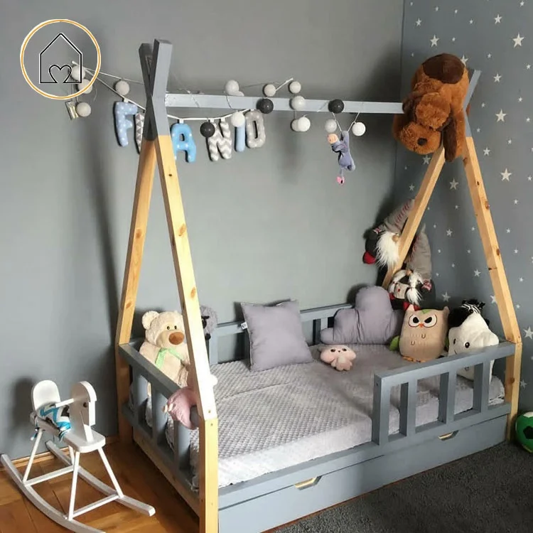 Scandinavian design room idea kids bedroom twin size tipi teepee cot bed frame with storage