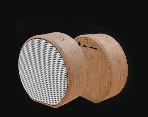 Round wood grain subwoofer stereo mini outdoor portable wireless blue tooth speaker