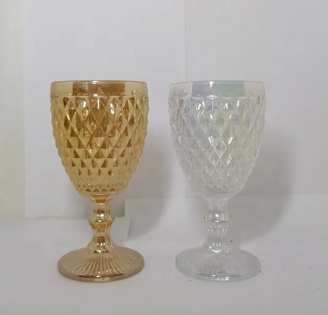 wholesale embossed champagne colored glass goblet red wine glasses