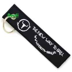 OEM Double Side Embroidery Fabric Keychain Logo Custom Woven Key Tag Key Ring Jet Tag