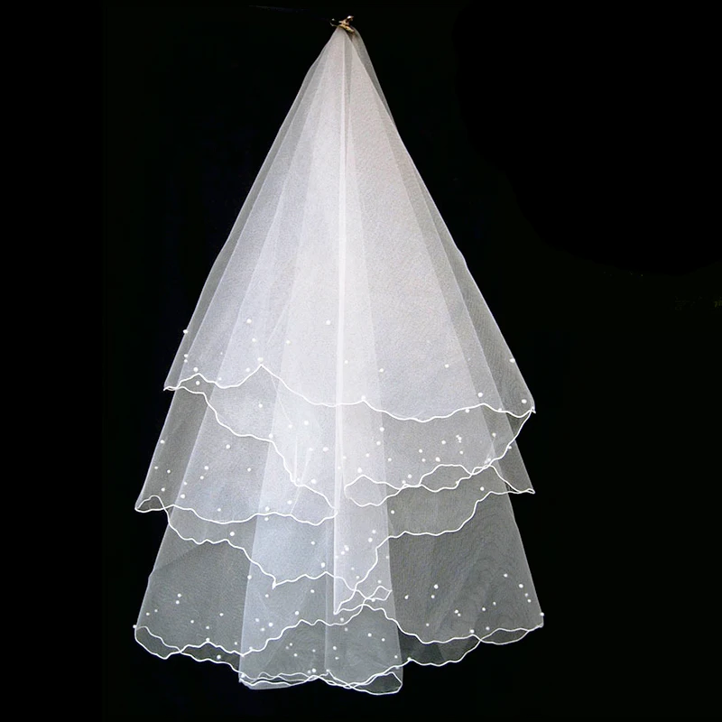 
Hot Sell Beaded Edged Ivory Wedding Veil Soft Tulle High Quality Wedding Bridal Veils 