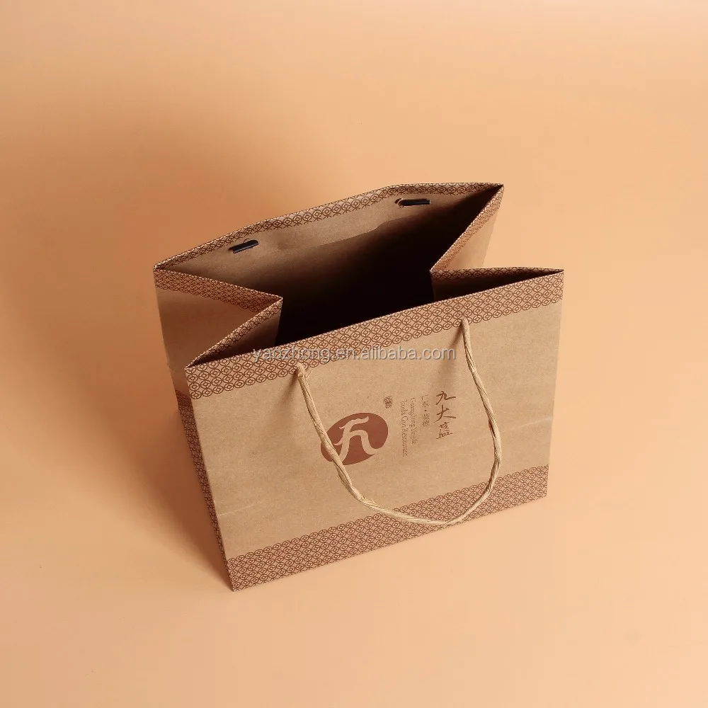 Flat bottom food kraft paper packaging shopping bag china