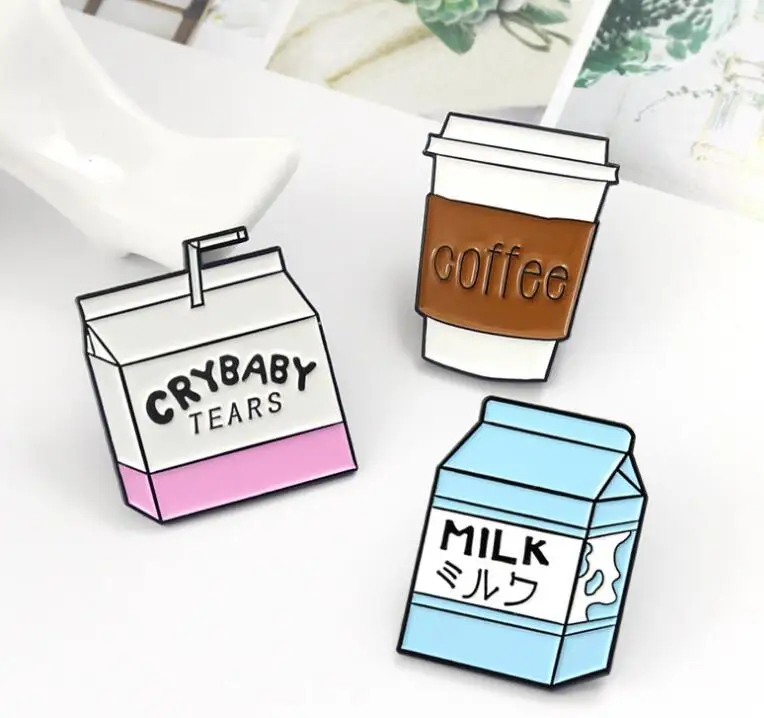creative cute design ice cream milk coffee cup juice metal lapel pin