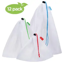 Factory Custom OEM Reusable Nylon Polyester Net Mesh Produce Bag With Drawstring for Food and fruit vegetable