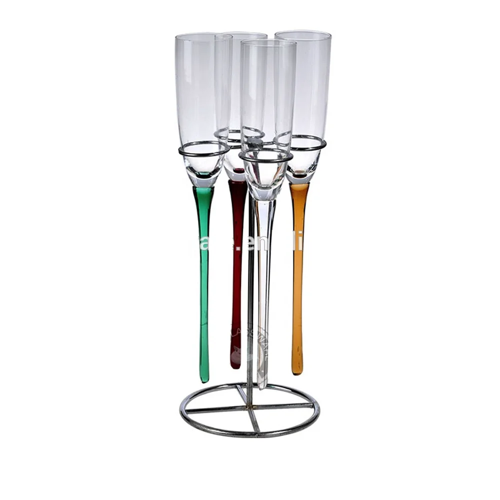 Colored wine glass Floating beach champagne glass set of 4 with steel holder