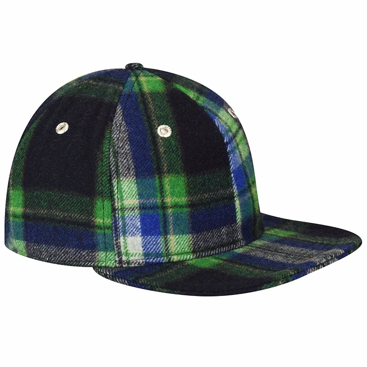 Factory Direct Price Custom Meidiney 6 panel Wool Blend Plaid Style Tartan Snapback Caps