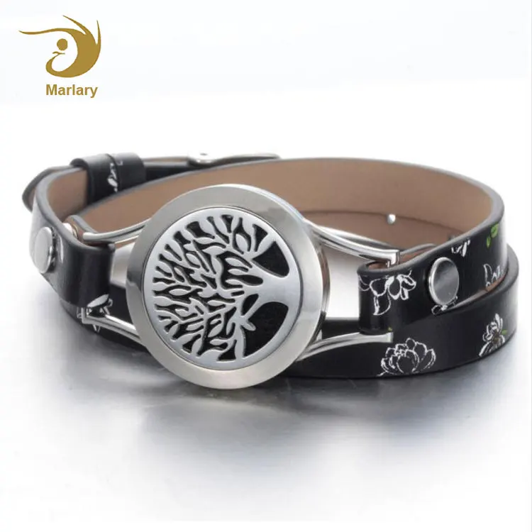 Perfume Diffuser Bracelets 316L Stainless Steel Watch Band Family Tree Magnetic Locket Leather Bracelet cuir homme