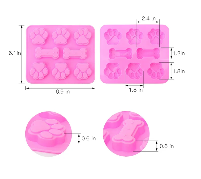 Food Grade 2-in-1 Puppy Dog Paw And Bone Silicone Molds For Chocolate  Candy Jelly Ice Cube Dog Treats