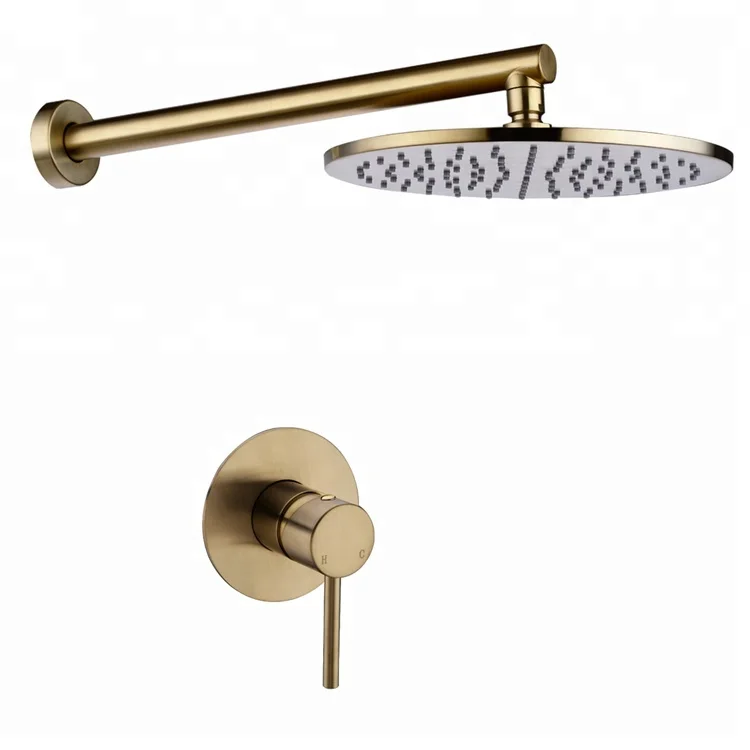 Brushed Gold Solid Brass Bathroom Shower Set Shower System Mixer Water Set 8-10 Inch Rain Shower