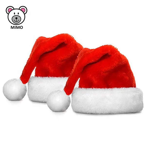 Fashion Cheap Plush Christmas Cap Santa Claus Hat With PomPom Wholesale Handmade Custom LOGO Soft Toy Christmas Hat Headband