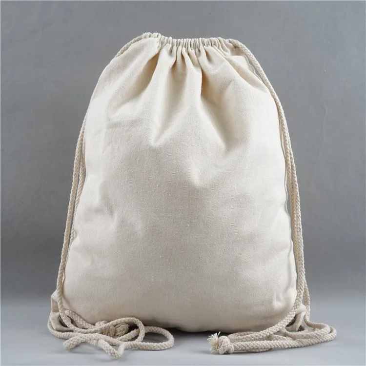 Canvas drawstring backpack for shopping and gym, cotton canvas string backpack drawstring cotton pouch bag